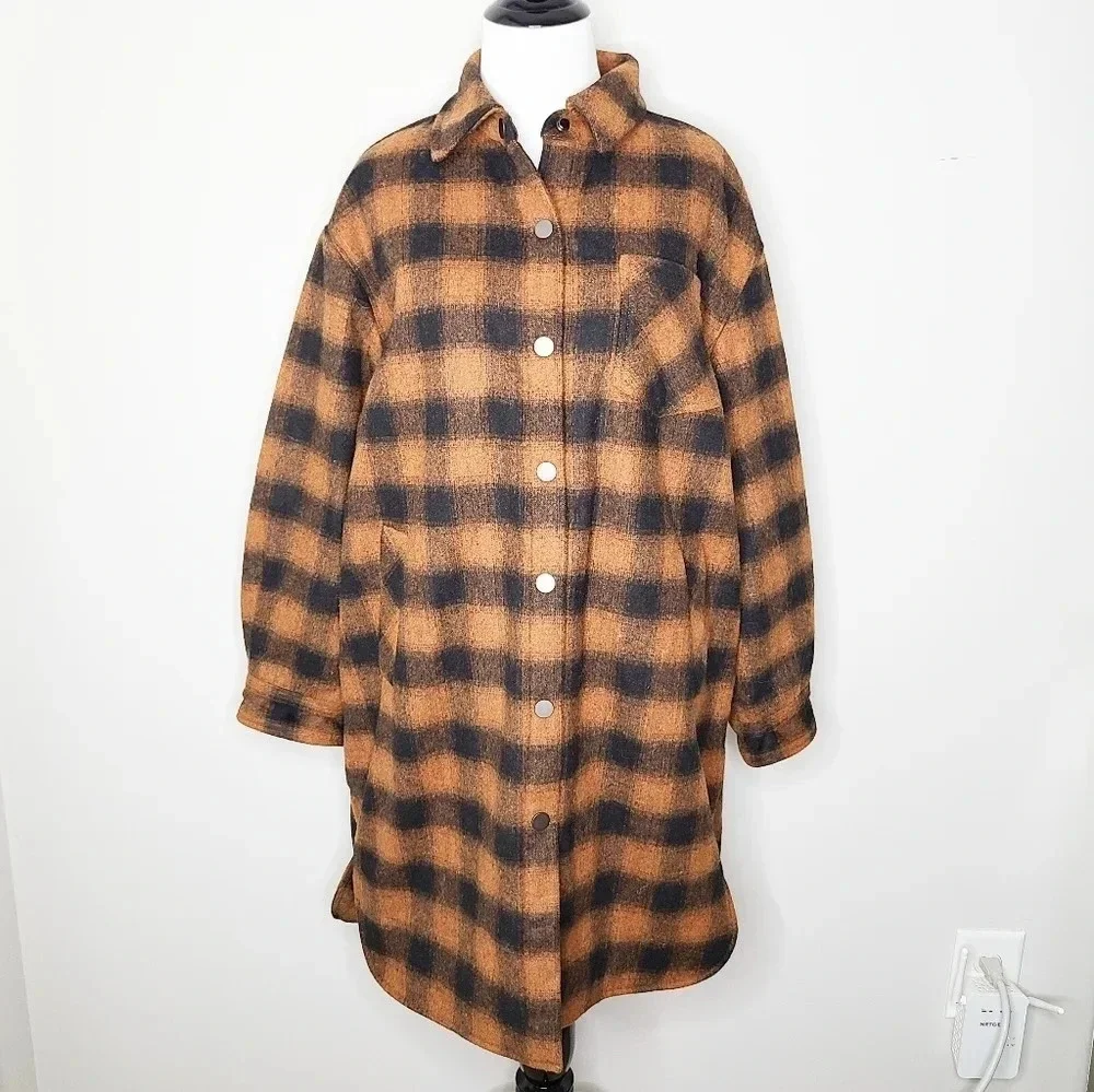NWT See U Soon Plaid Wool Shacket Style Coat S